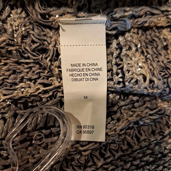 LUCKY BRAND Sweater Women's Crochet 3/4 Sleeve Metallic Open Knit Gray Sz M NWT - Picture 8 of 12